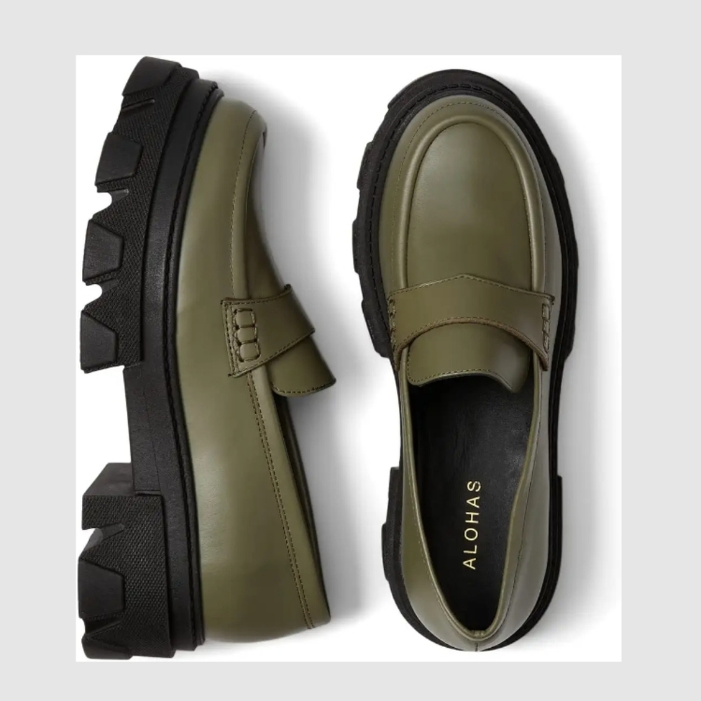 Alohas Dusty Green Trailblazer Retro Platform Loafer Size 40